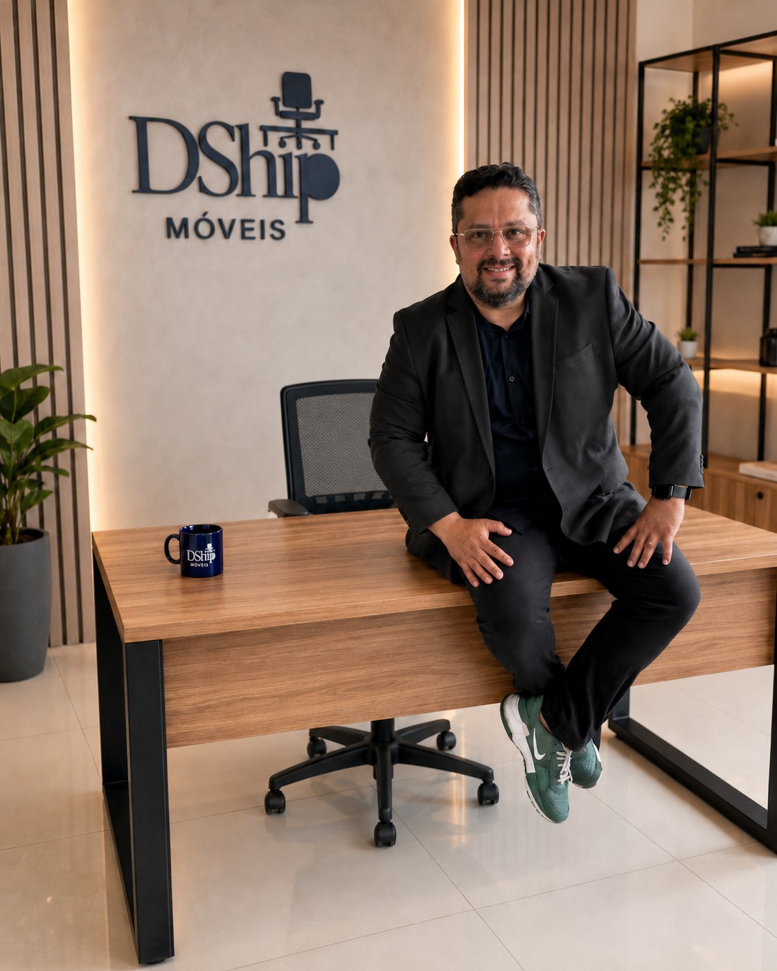 Daniel Veras, fundador da DShip Móveis, em ambiente corporativo