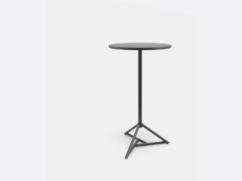 Mesa Dot Bistrô com base piramidal preta e tampo redondo